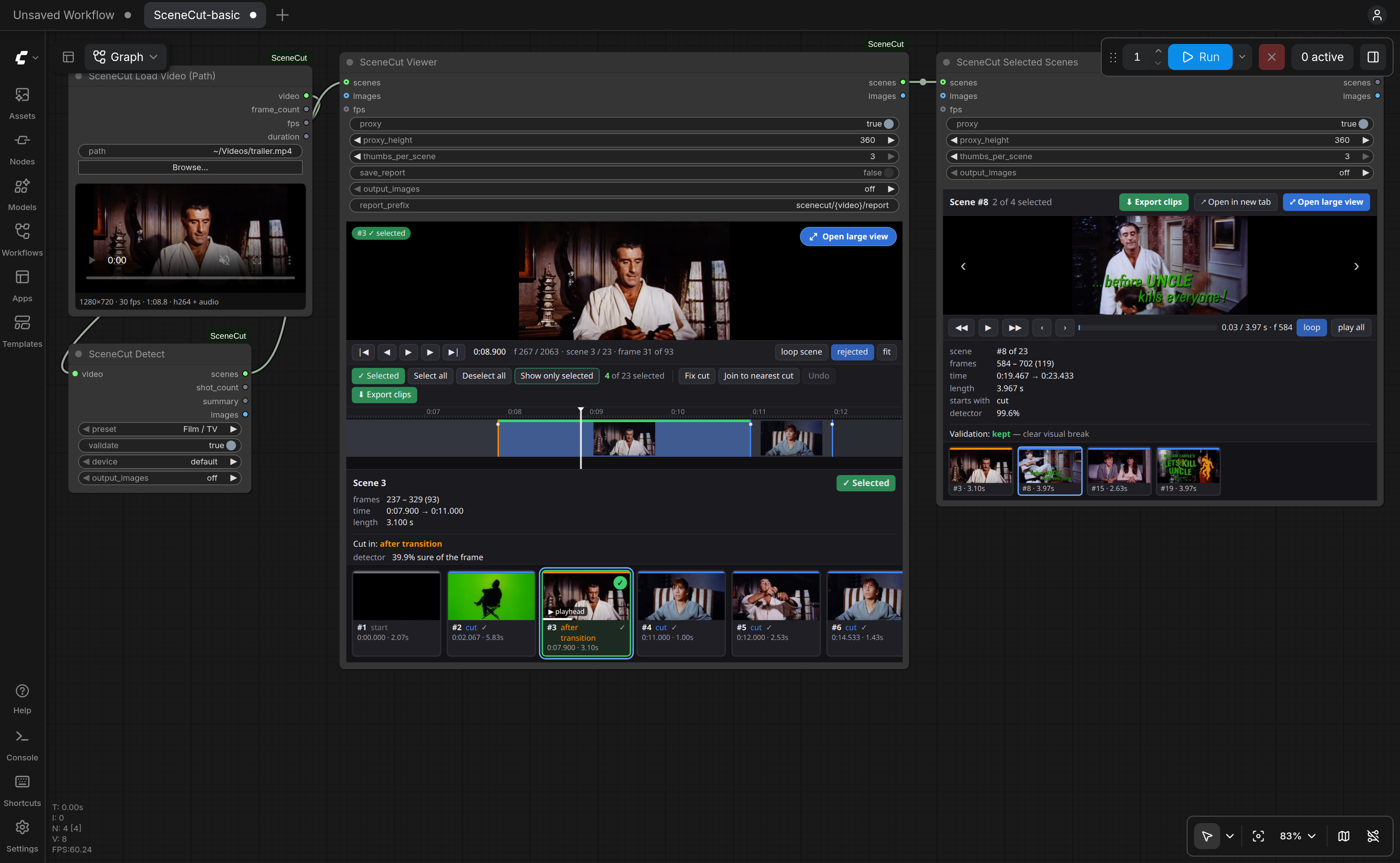 The basic workflow in ComfyUI after a run on the trailer